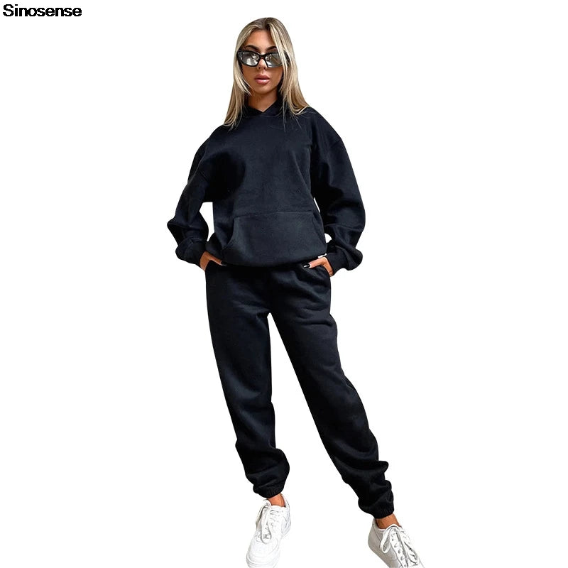 Womens Fleece 2 Piece Outfits Lounge Hoodie Sweatsuit Sets Oversized Sweatshirt Baggy Fall Fashion Sweatpants With Pockets