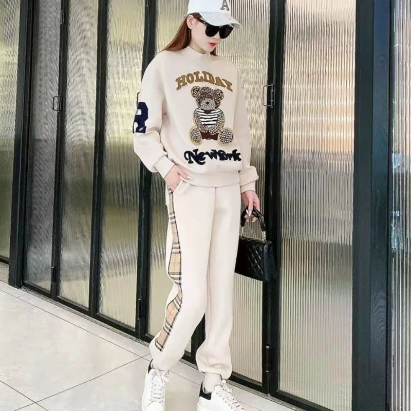 Women's Casual Fashion Plush Sweater Sweat Suits 2024 Spring And Autumn Winter New Temperament Matching Two Piece Sets For Women