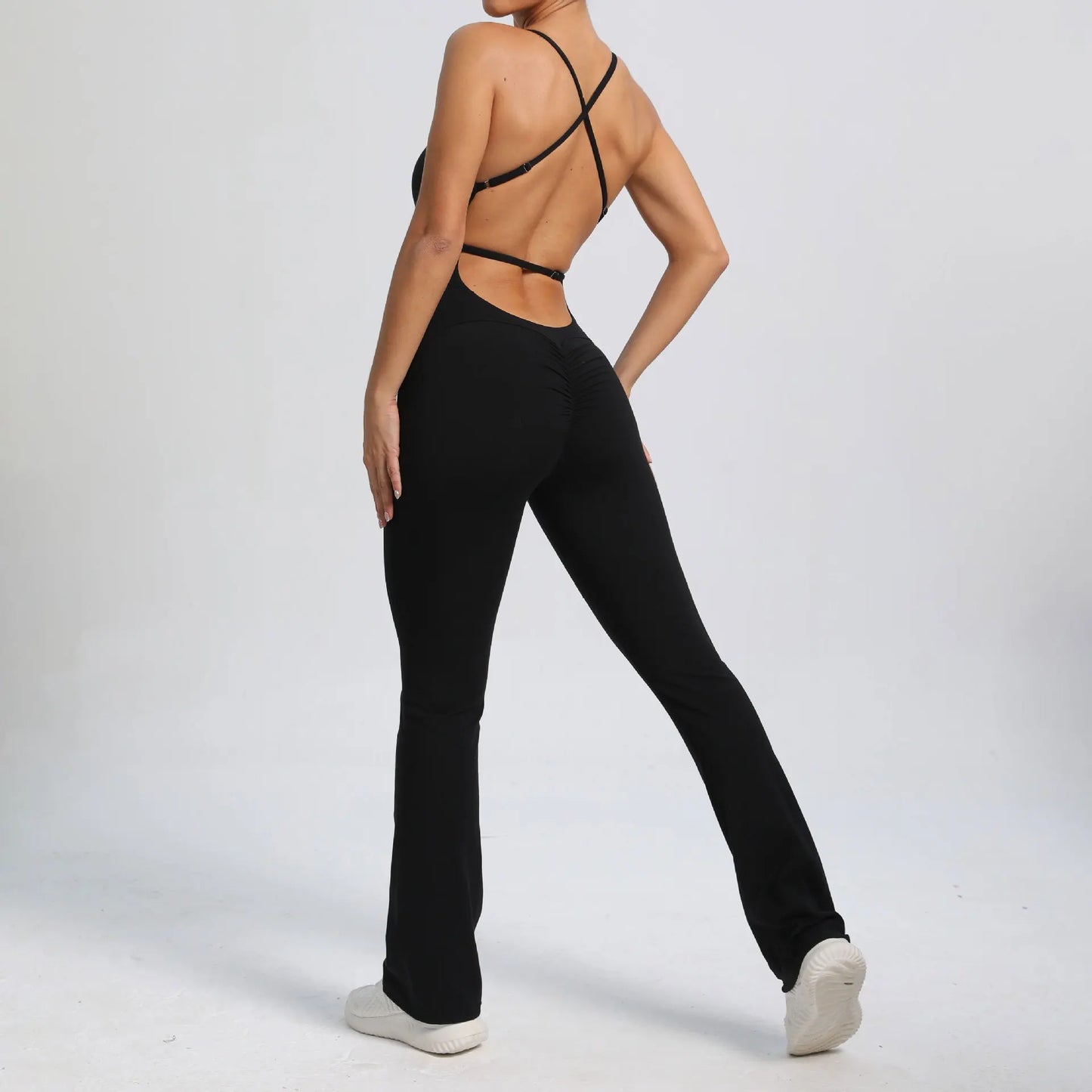 2024 Sportwear Fitness Yoga Set Workout Flared Legging One Piece Jumpsuit Pants Exercise Active Wear Bodysuit