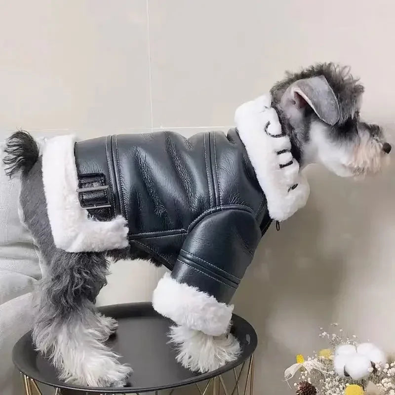 Thickened Fur Integrated Motorcycle Jacket, Pet Clothes, Winter Clothing, Small Dog, Teddy, Pomeranian, Schnauzer