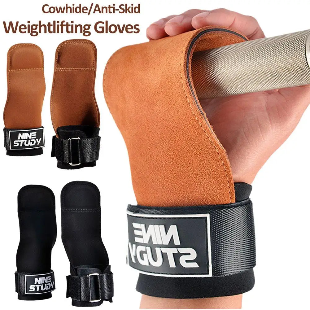 Gym Gloves Three Fingers Cowhide Weightlifting Workout Palm Grips Gymnastics Guard Kettlebells Hand Hand Pull Protector Up W5U6