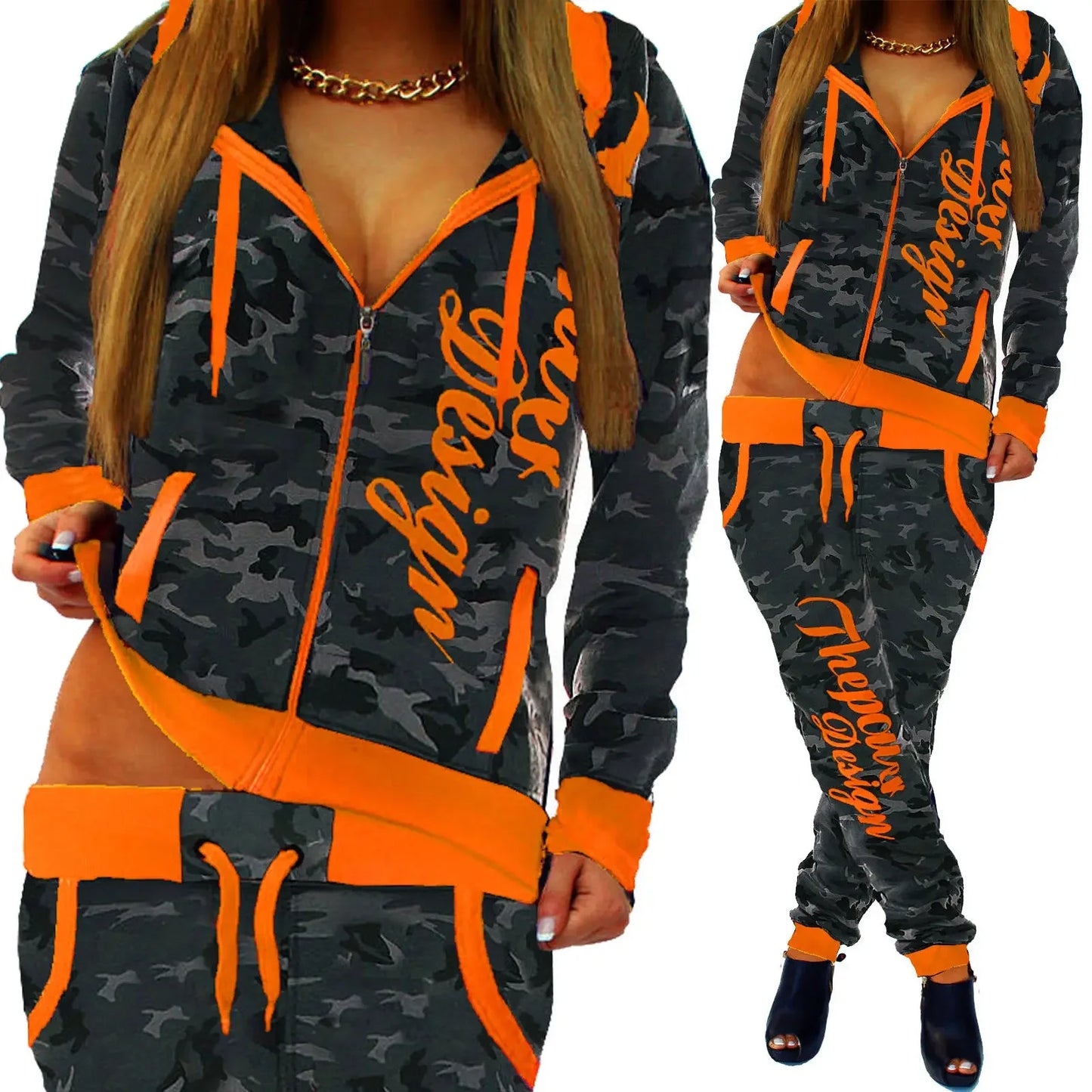 ZOGAA spring new 2 piece set women fashion clothing women 2024 Casual camouflage street style  sweatsuits for women Plus S-3XL