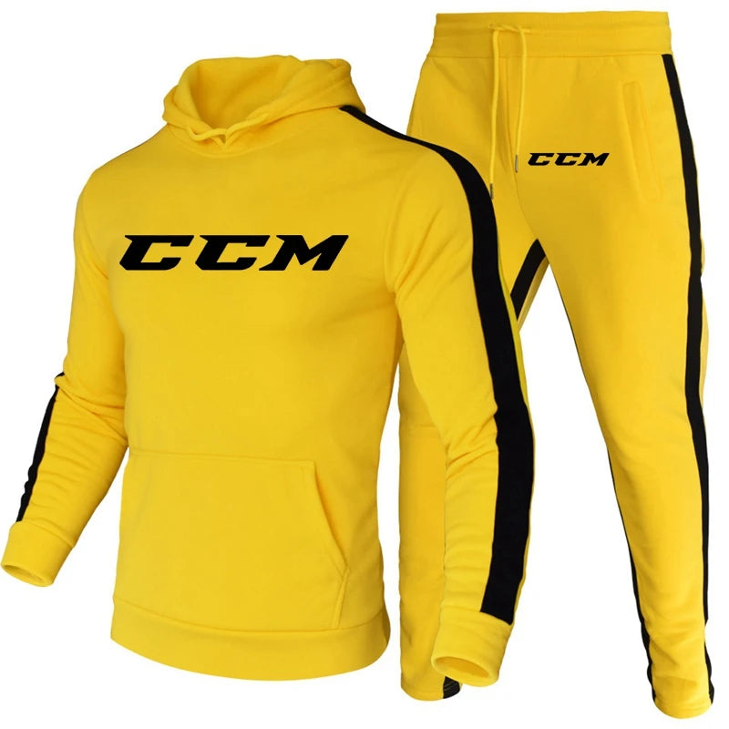 Men's Fleece Run Tracksuit Color Matching Jogging Suit CCM printing Two Piece Set Sportswear Loose Casual Fit Hoodies Sweatpants