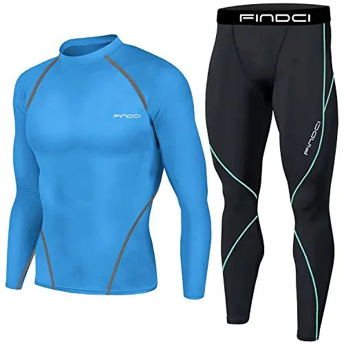 Findci Men's Sports Running Set Compression Shirt + Pants Skin-Tight Long Sleeves Quick Dry Fitness Tracksuit Gym Yoga Suits