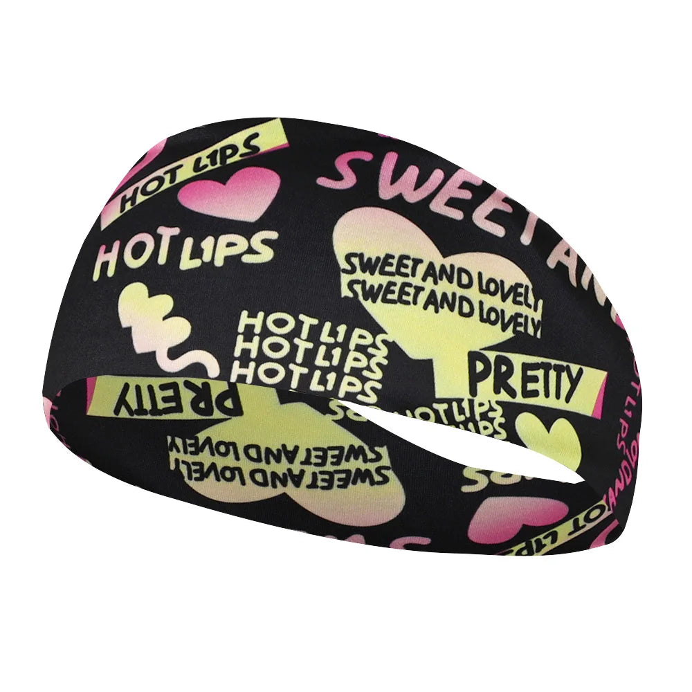 Sports Sweat Party Print Headbands Girls Yoga Fitness Women Hair Accessories Bandannas Wide Running Elastic Workout Hairband