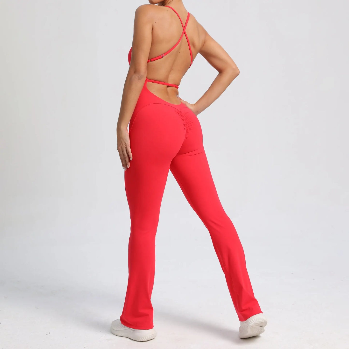 2024 Sportwear Fitness Yoga Set Workout Flared Legging One Piece Jumpsuit Pants Exercise Active Wear Bodysuit