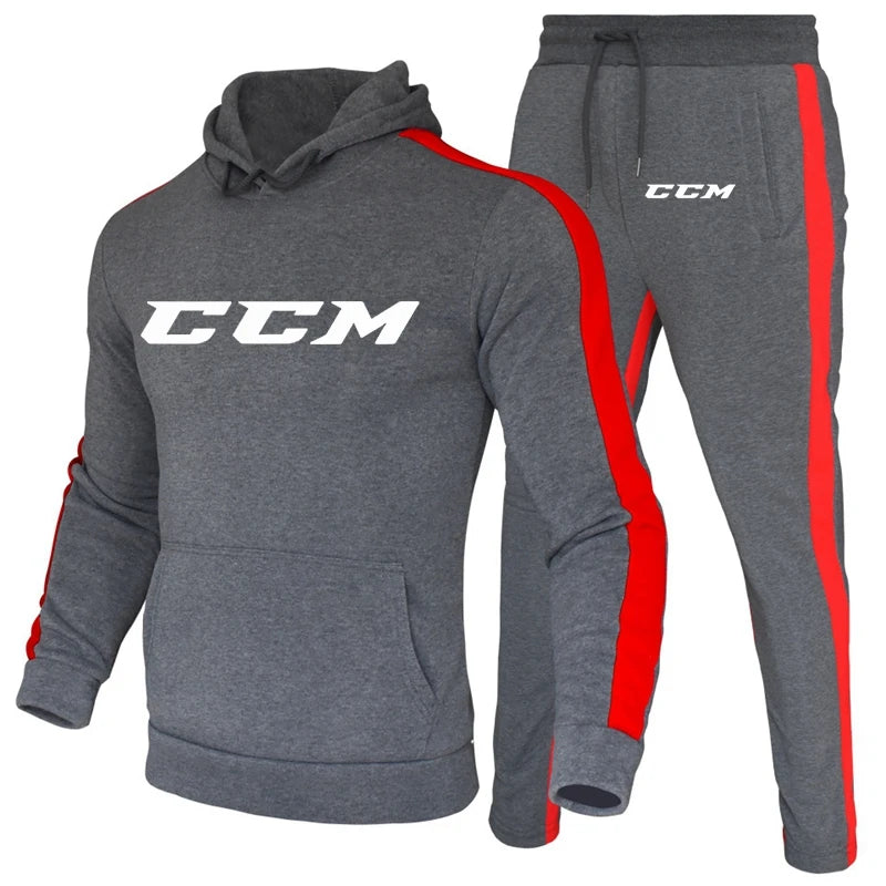 Men's Fleece Run Tracksuit Color Matching Jogging Suit CCM printing Two Piece Set Sportswear Loose Casual Fit Hoodies Sweatpants