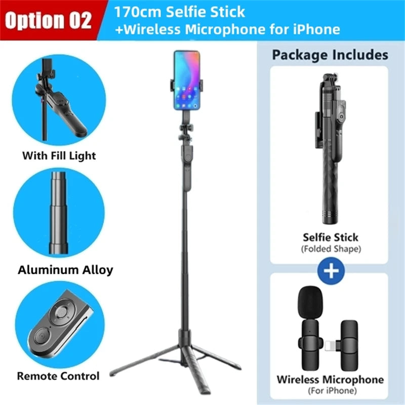 FANGTUOSI 1750mm Wireless Selfie Stick Tripod Stand Foldable Monopod With Led Light For Smartphones Balance Steady Shooting Live