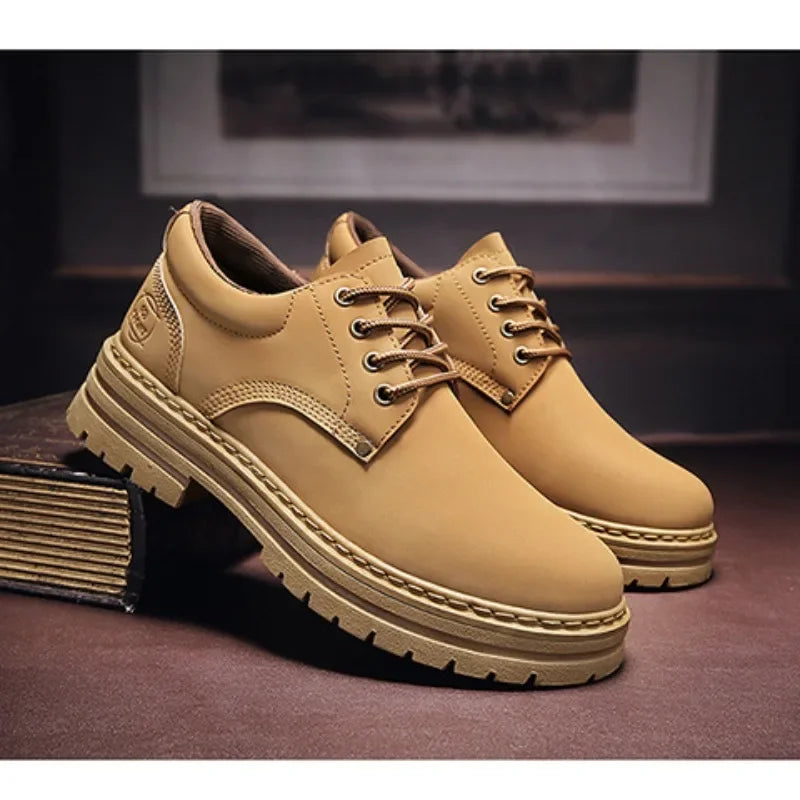 New Fashion Work Shoes Spring Autumn Lace Up Leather Shoes Brand Comfy Office Style Leisure Walk Oxfords Men Casual Shoes