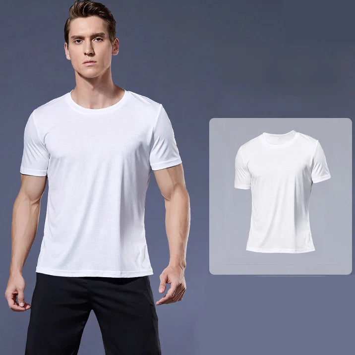 (M-4XL)Loose Fit Quick Dry Sport Shirt Men Round Neck Short Sleeve Workout Shirt Running Basketball Exercise Traing Fitness Tops