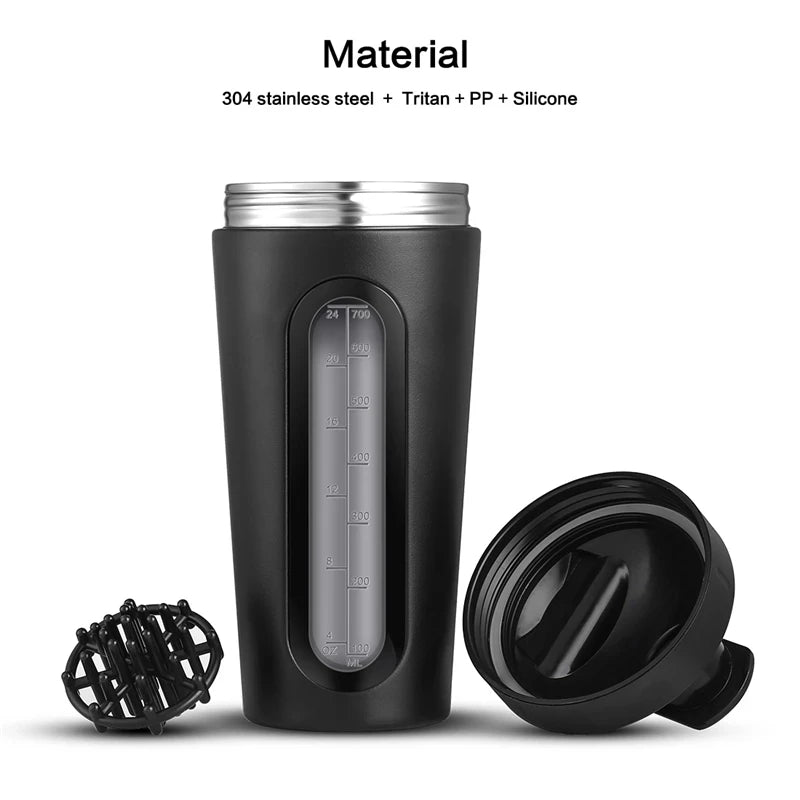 Sports Shaker Bottle Convenient Carrying Water Cup with Drawstring Protein Powder Milkshake Cup Stainless Steel Gym Bottle