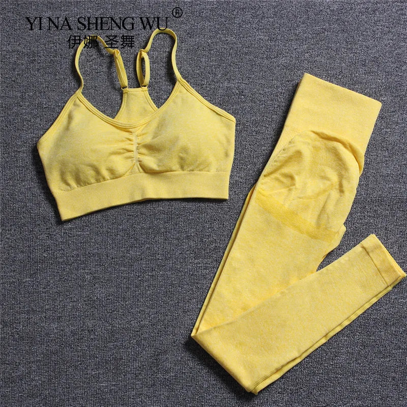 Seamless Yoga Set Women Fitness Pants Clothing Sportswear Woman Gym Leggings Padded Push-up Strappy Sports Bra 2 Pcs Sports Suit