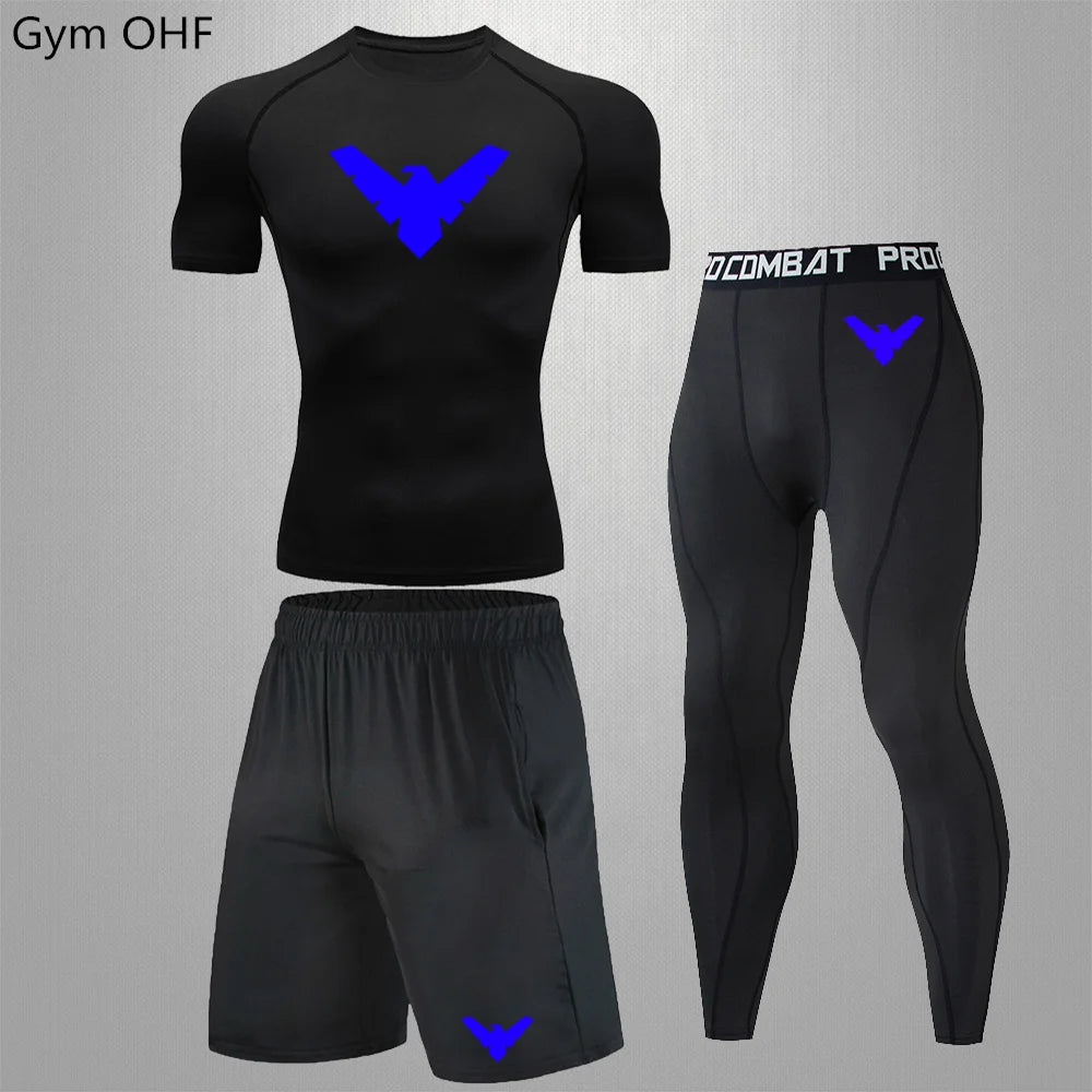 Nightwing Men's Compression Sportswear Suits Gym Tights Training Clothes Workout Jogging Running Set Rashguard Tracksuit For Men