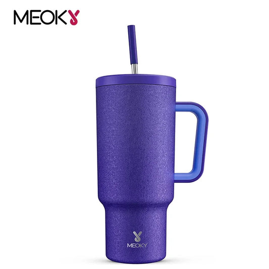 Meoky 40oz Tumbler Handle Straw Thermos Water Bottle Stainless Steel Multi Prints Portable Coffee Mug Vacuum Insulated Car Cup