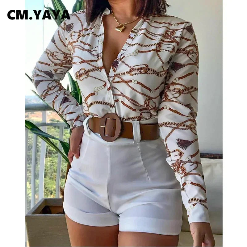 Beach Holiday Women's Tracksuit Floral Leaf Long Sleeve Shirt and Shorts Matching Two 2 Piece Set Outftis Sweatsuit