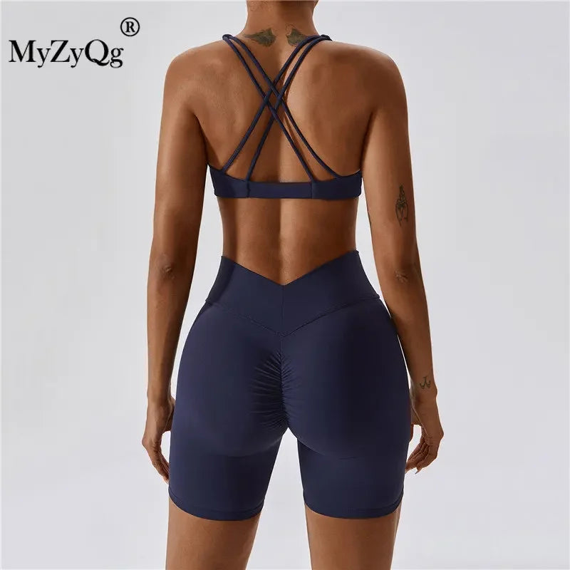 MyZyQg Women 2 Pcs Set Yoga Pilate Bra Beauty Back Leggings Running Sports Underwear Quick Dry Tight Fitness Short Suit