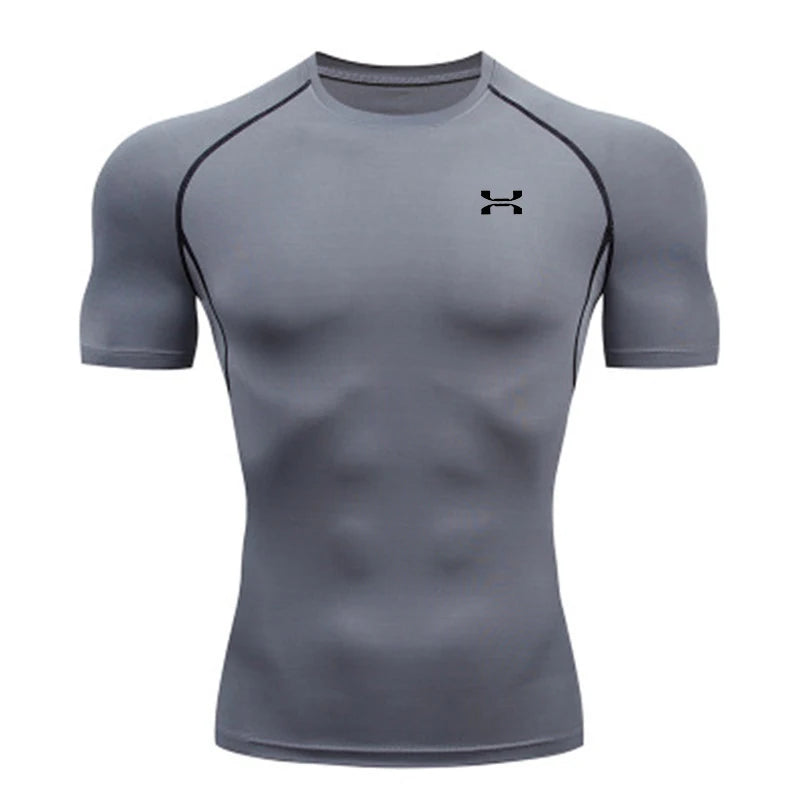 Summer Sport Run Top T-shirt Men Gym Compression T-shirt Fitness Workout Quick Dry Jogging Short Sleeves Tees Shirt Men Clothing