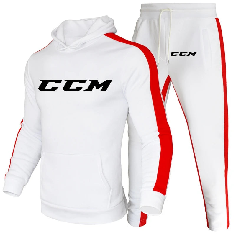 Men's Fleece Run Tracksuit Color Matching Jogging Suit CCM printing Two Piece Set Sportswear Loose Casual Fit Hoodies Sweatpants