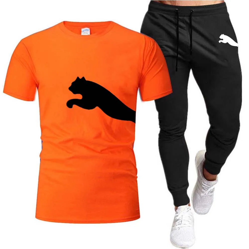 Men's Mesh T-shirt Sweatpants Suit Summer Fashion Casual Short-sleeved T-shirt Sportswear Outdoor Street Two-piece Set S-3XL