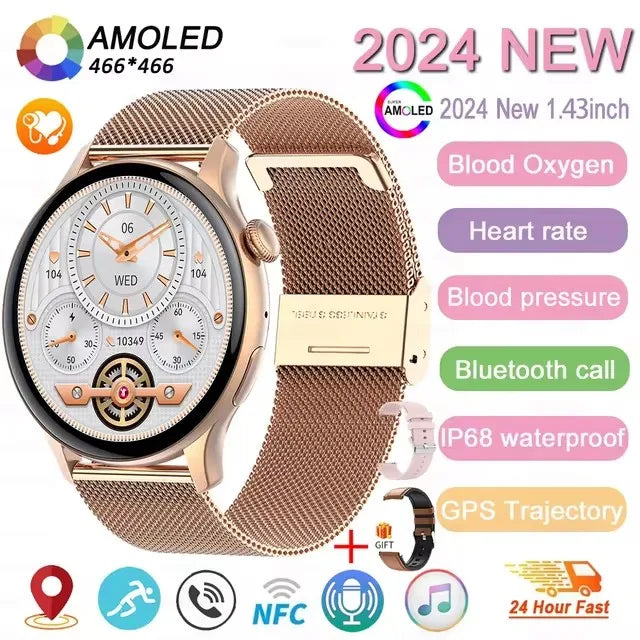 2024 New NFC GPS Smart Watch Women 1.43 Inch AMOLED 466*466 HD Screen Always Display Sport Watch Women Bluetooth Call Smartwatch