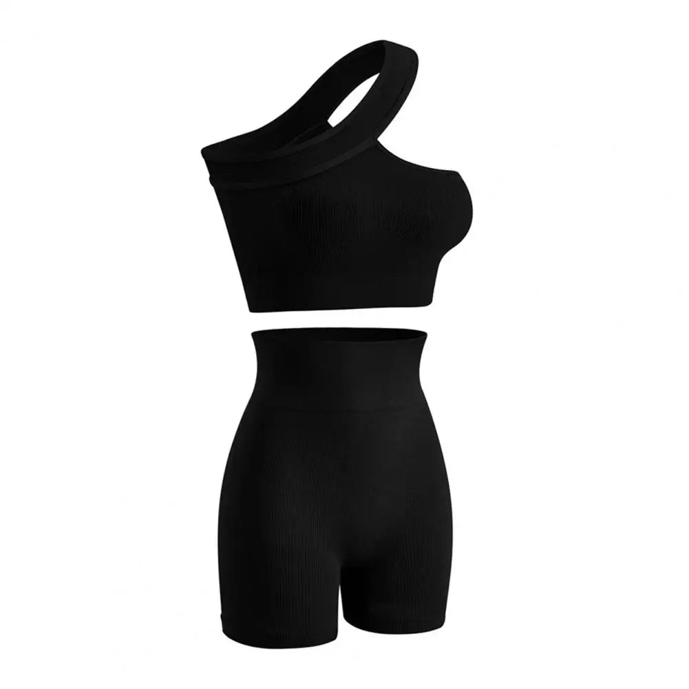 2 Pcs/Set Women Summer Sportswear Off Shoulder Seamless Activewear With Sponge Cup Butt-lifted Lady Fitness Yoga Vest Shorts Set