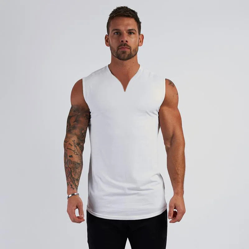 2023 Cotton V-neck Fitness Tank Top Men Summer Muscle Vest Gym Clothing Bodybuilding Sleeveless Shirt Workout Sports Singlets