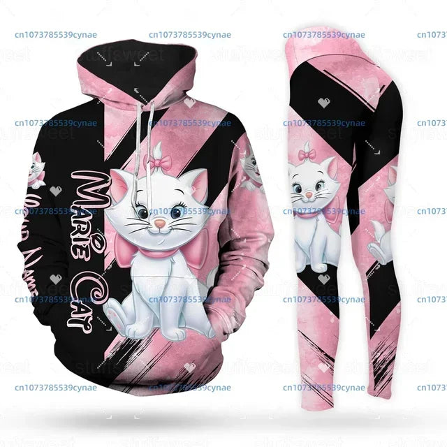 New Marie Cat Women's Hoodie Women's Leggings Yoga Suit Fitness Leggings Sports Suit Disney Tank Top Legging Set