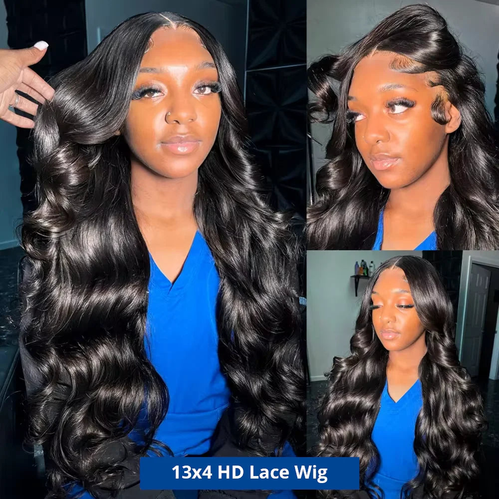 Body Wave 13x4 HD Transparent Lace Frontal Wigs Human Hair Brazilian Hair 34 36 Inch Pre Plucked Lace Front Human Hair Wig