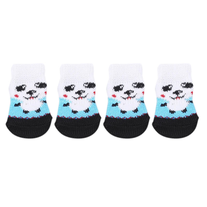 4Pcs Warm Puppy Dog Shoes Soft Pet Knits Socks Cute Cartoon Anti Slip Skid Socks Breathable Pet Products S/M/L Puppy Dog Socks