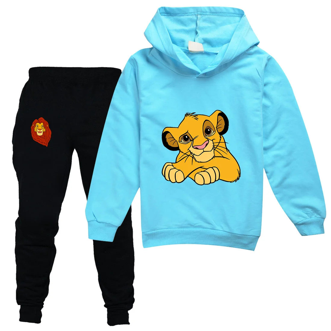 The Lion King Simba Boys Girls Casual Thin Hoodies Black Pants Children Outerwear Clothing Sets Kids Sportswear Suits