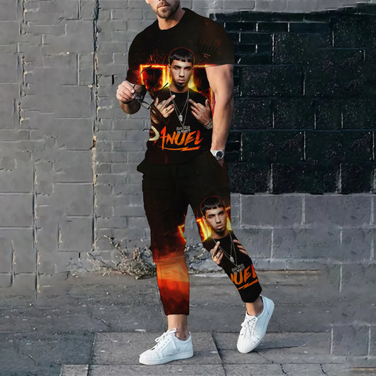 Men T-shirt Pants Tracksuit Rapper Anuel AA 3D Print T Shirts Trousers Sets 2 Pieces Summer Streetwear Oversized Suit Sportswear