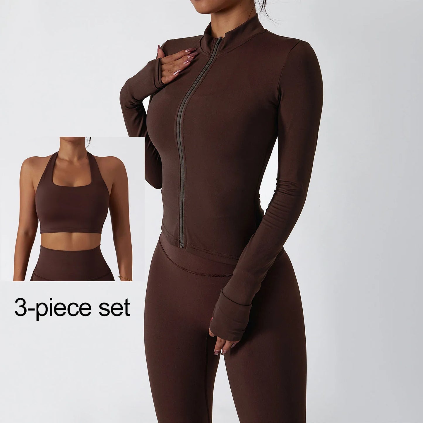 Yoga Set Women Gym Quick-drying Long-sleeved Coat Training Workout Sportswear Clothing Fitness Leggings Sports Bra Running Suits