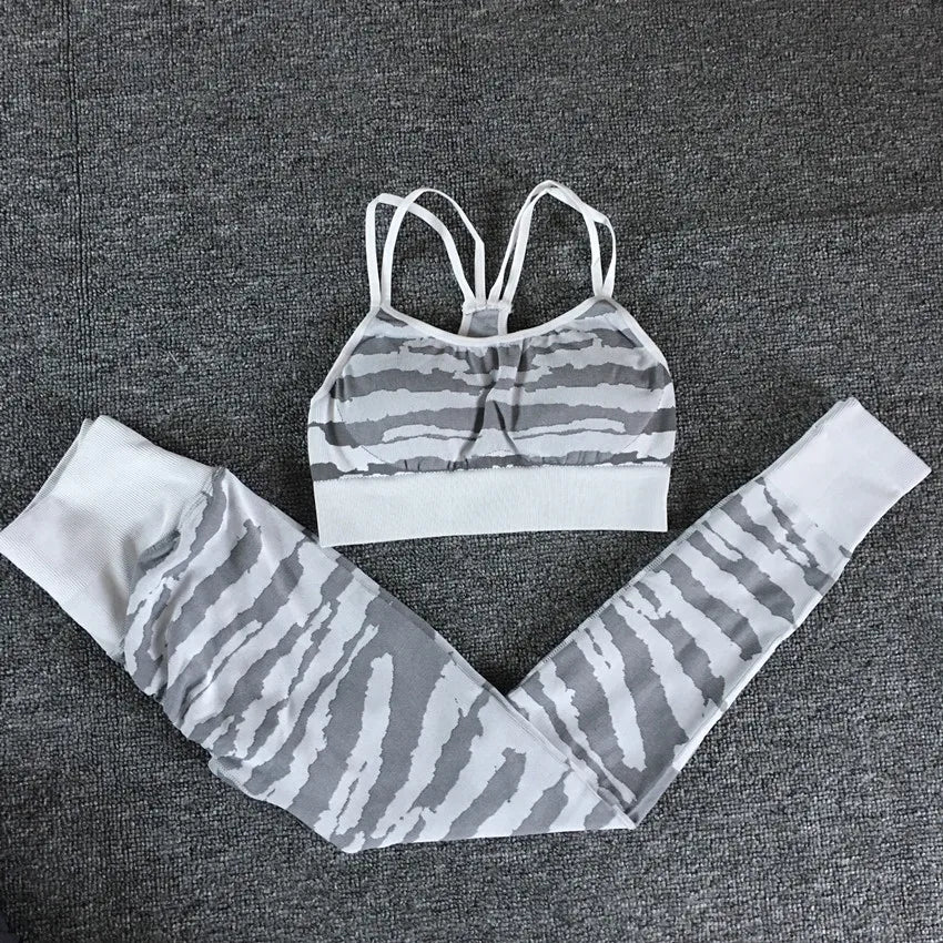 2024 1/2PCS Pad Tiger Ensemble Women Sport Bra Yoga Set Workout Gym Legging Running High Waist Scrunch Pant Fitness Active Suits