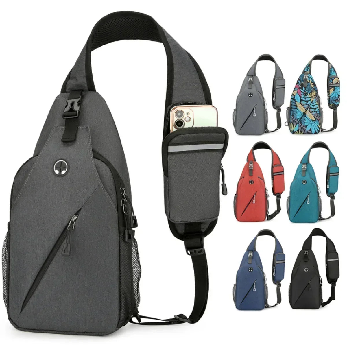 Fashionable sports and leisure chest bag, waterproof nylon material, storage phone bag, multifunctional and multi layered