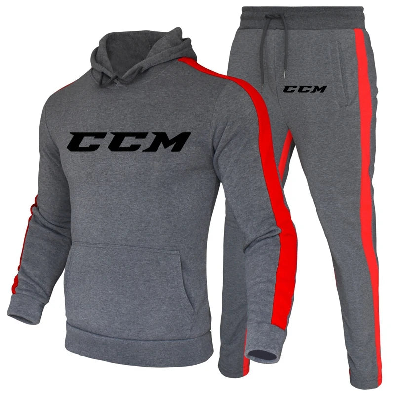 Men's Fleece Run Tracksuit Color Matching Jogging Suit CCM printing Two Piece Set Sportswear Loose Casual Fit Hoodies Sweatpants