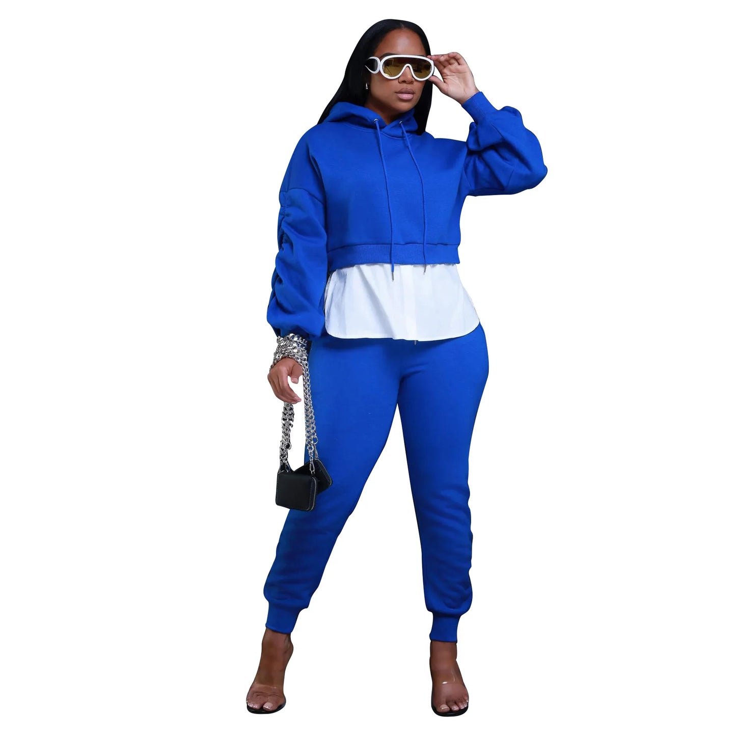 Hooded Tops Ribbed 2 Piece Pant Sets Women Sportswear Winter Tracksuits 2023 Ladies Two Piece Sweatpants Yoga Sets Joggers