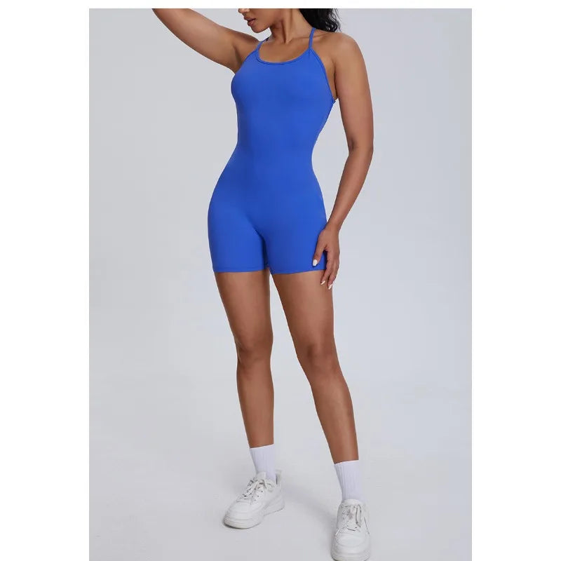 Seamless Yoga Jumpsuits Sports Fitness Hip-Lifting Cross Strap Beauty Back One-piece Gym Workout Shorts Tracksuits for Women