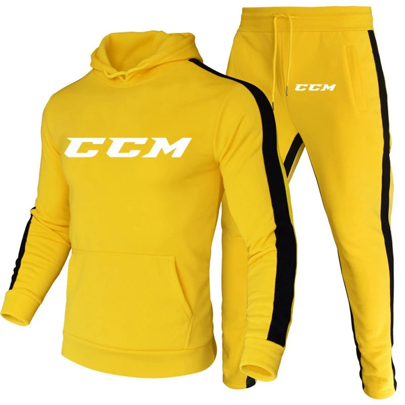 Men's Fleece Run Tracksuit Color Matching Jogging Suit CCM printing Two Piece Set Sportswear Loose Casual Fit Hoodies Sweatpants