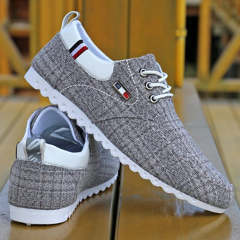 Men's Sneaker Lace-Up Light Soft Sports Casual Shoes for Men Linen Comfort Breathable Footwear Dress Shoe 45-46 Large Size Flats