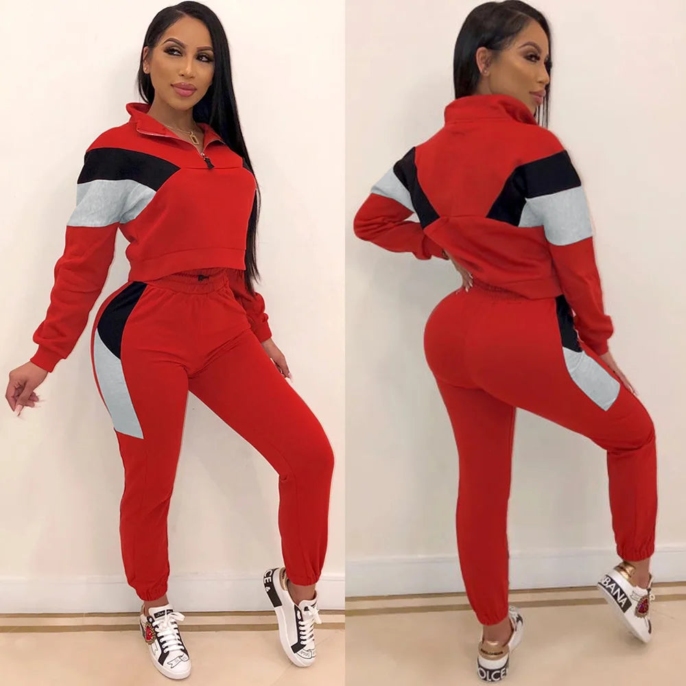 Two Piece Set Tracksuit 2Pcs Women Zipper Top And Pants Fall Sweat Suits Long Sleeve Casual Sport Autumn Clothing Suits Female