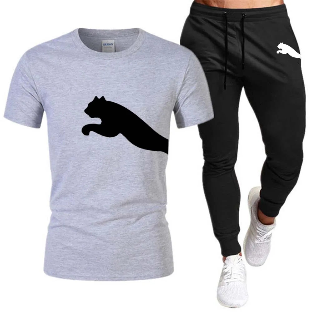 Men's Mesh T-shirt Sweatpants Suit Summer Fashion Casual Short-sleeved T-shirt Sportswear Outdoor Street Two-piece Set S-3XL