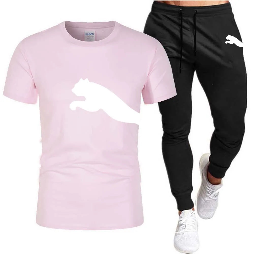 Men's Mesh T-shirt Sweatpants Suit Summer Fashion Casual Short-sleeved T-shirt Sportswear Outdoor Street Two-piece Set S-3XL