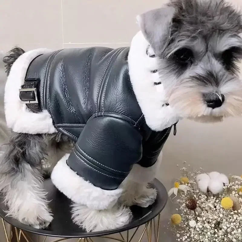 Thickened Fur Integrated Motorcycle Jacket, Pet Clothes, Winter Clothing, Small Dog, Teddy, Pomeranian, Schnauzer