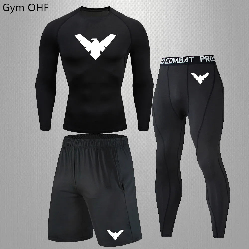 Nightwing Men's Compression Sportswear Suits Gym Tights Training Clothes Workout Jogging Running Set Rashguard Tracksuit For Men