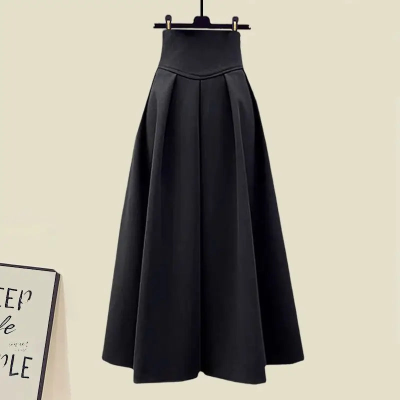 Korean Style Autumn New Chest Cross Knitted Sweater Pullover Pleated Half Skirt Two-piece Set Fashionable Women's Skirt Set