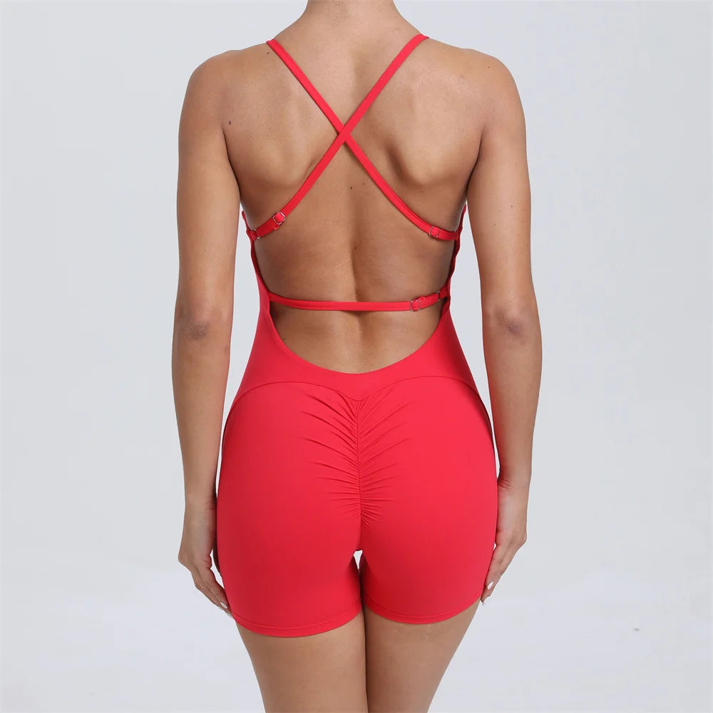 2024 Nylon Pad Bunny Sportwear Fitness Yoga Set Workout Flared Legging One Piece Jumpsuit Pants Exercise Active Wear Bodysuit