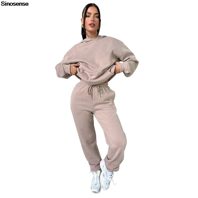 Womens Fleece 2 Piece Outfits Lounge Hoodie Sweatsuit Sets Oversized Sweatshirt Baggy Fall Fashion Sweatpants With Pockets