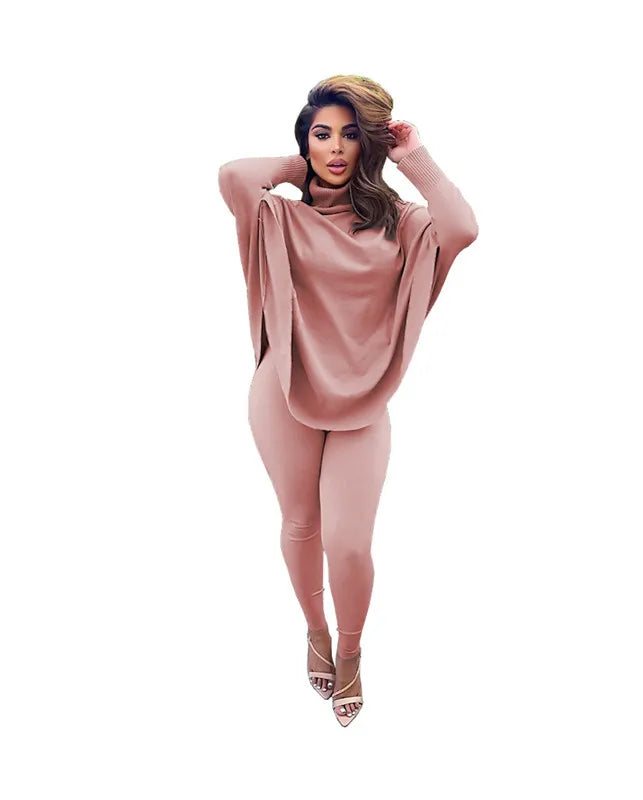 New Two Piece Set Women Fall Winter Clothing Solid Loose Top Leggings Sweatsuit Joggers Matching Set