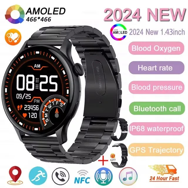 2024 New NFC GPS Smart Watch Women 1.43 Inch AMOLED 466*466 HD Screen Always Display Sport Watch Women Bluetooth Call Smartwatch