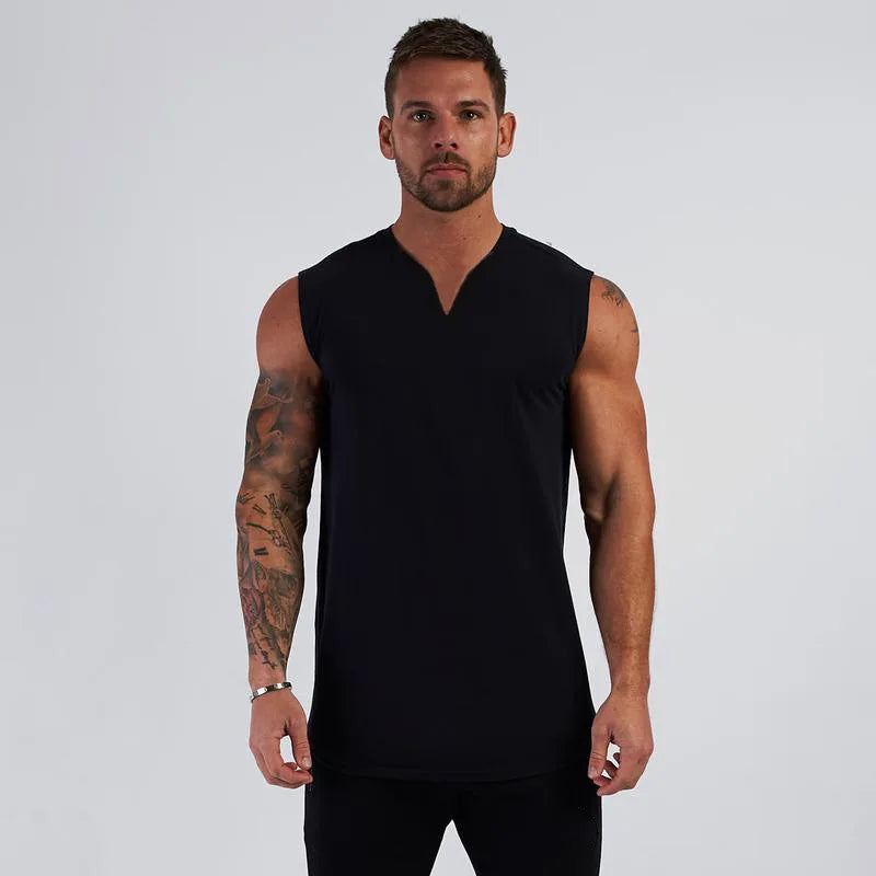 2023 Cotton V-neck Fitness Tank Top Men Summer Muscle Vest Gym Clothing Bodybuilding Sleeveless Shirt Workout Sports Singlets